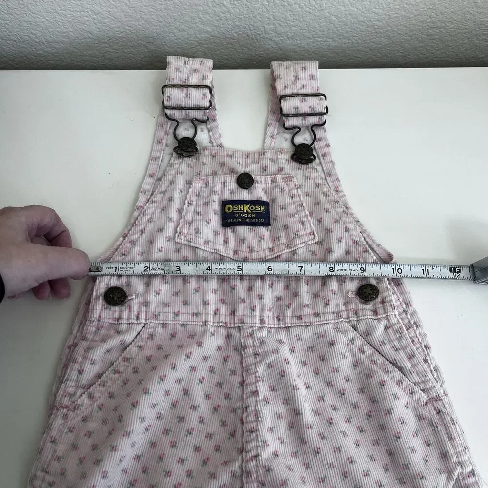 Vintage Oshkosh B'gosh Pink Rosebuds Corduroy Overall Dress Jumper Girls